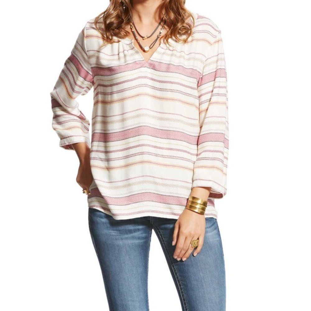 Ariat Gratified stripe split neck top, size XL